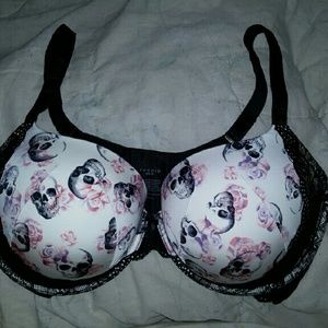 push up plunge floral skull bra