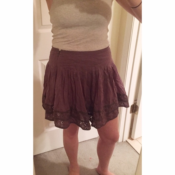 Gray floral detailed skater skirt