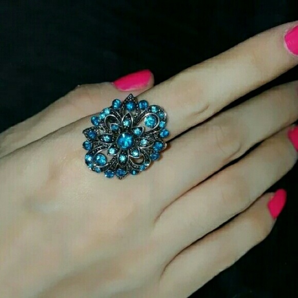 SALE!!! Retro Design Blue Stone Ring - Picture 3 of 4