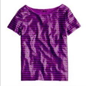 J. Crew Purple Sequined Striped Tee