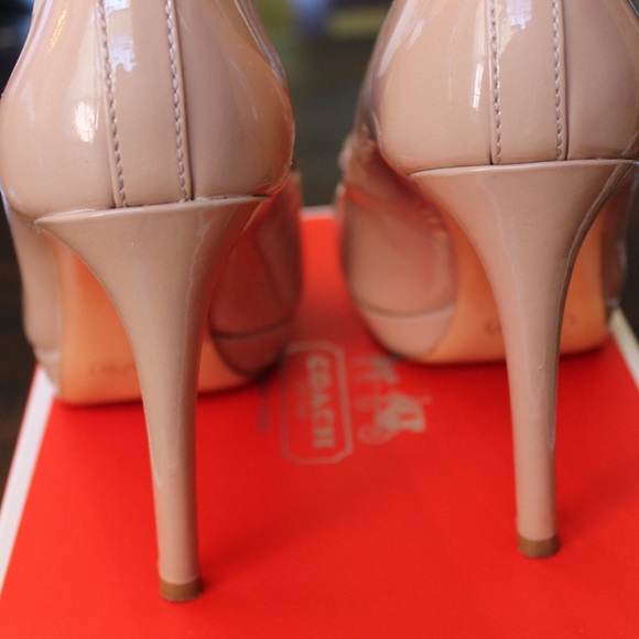 Coach Starla Patent Peep-toe Pumps with Bow - Picture 3 of 4