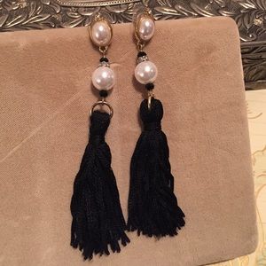 Pearl and tassel earrings