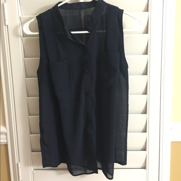 See-through dark blue button down tank - Picture 1 of 1