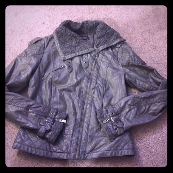 Zara Jackets & Blazers - Zara Grey, leather like side zip jacket