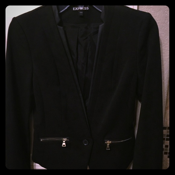 Express Leather trim collar blazer