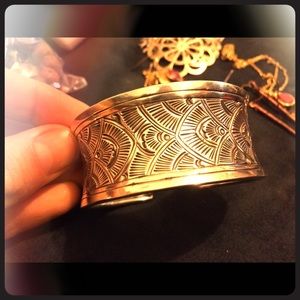 Thick sterling tribal design boho cuff bracelet