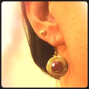 Gold over sterling Baroni red jade earrings