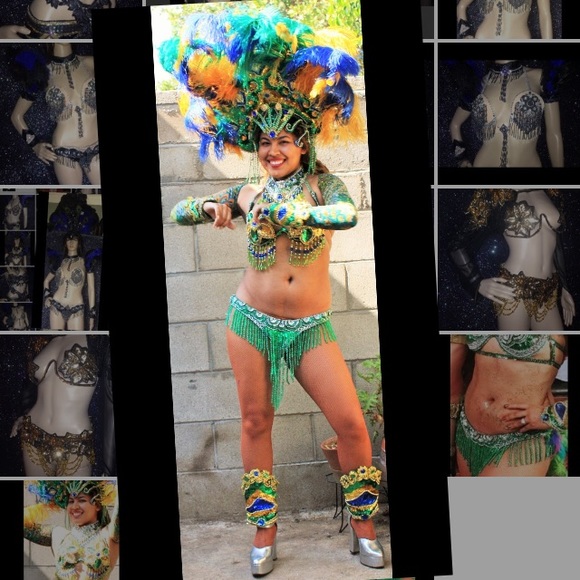 Green Samba vegas showgirl carnival costume lot - Picture 1 of 4