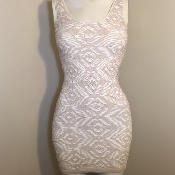 Bebe White &Cream Bodycon Dress w/ Sparkle Detail