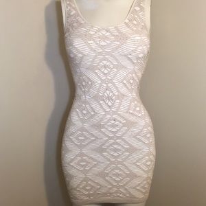 Bebe White &Cream Bodycon Dress w/ Sparkle Detail