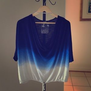 Yfb blue ombré drape plunge top xs euc