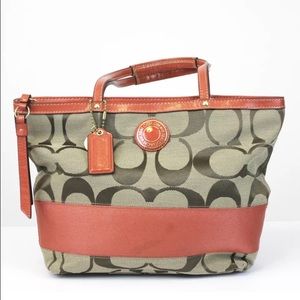 COACH Signature Logo Stripe Khaki Orange Tote