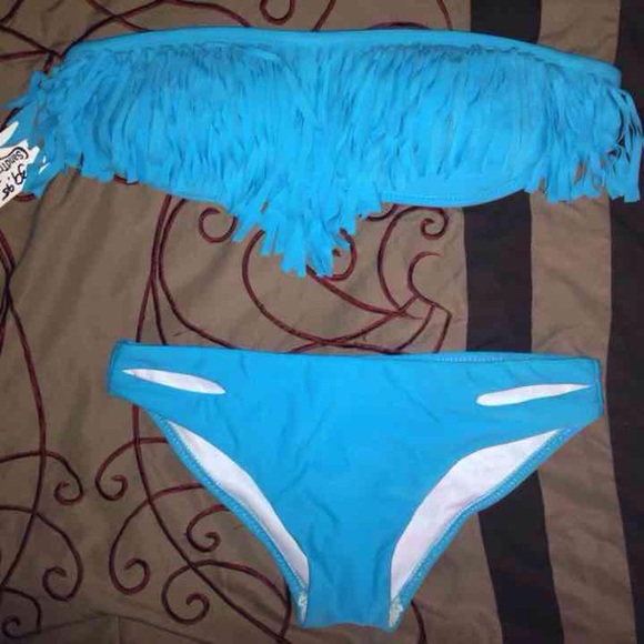 Blue Two Piece Fringe Bikini