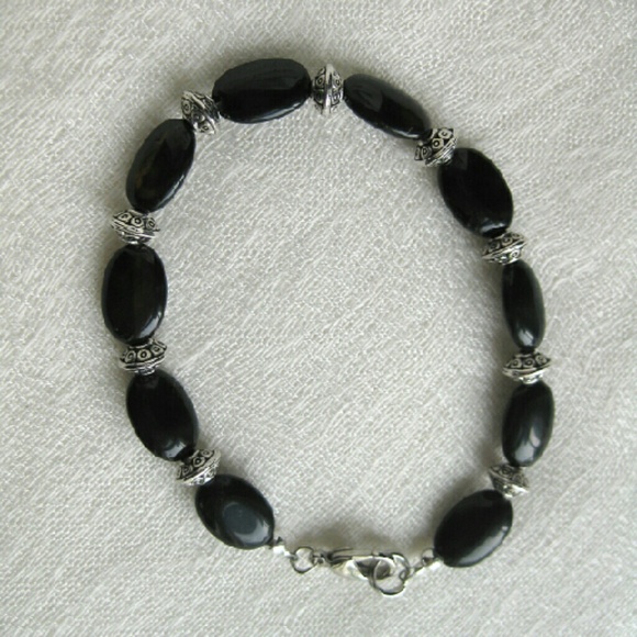 Black and Tibetan Silver Bracelet