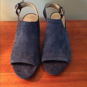 Franco Sarto Blue Leather Suede Chunky Wood Heel