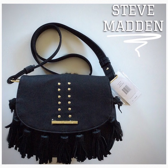 Steve Madden Handbags - Black Boho Saddle Bag w/Leather Fringe