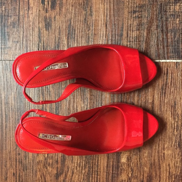 Open toe red heels