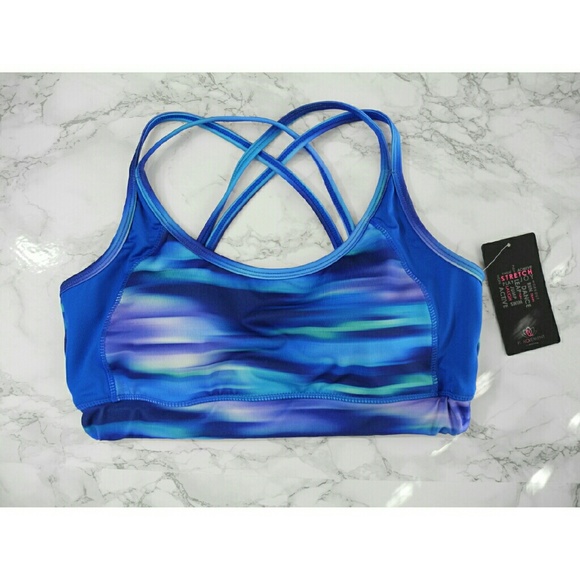 "Ascent" Strappy Back Sports Bra Blue Yoga Gym