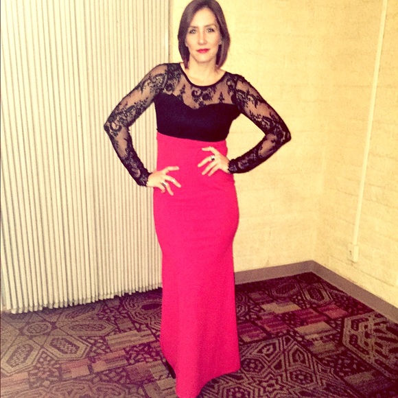 Formal black and red Lace detail dress