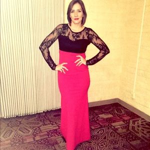 Formal black and red Lace detail dress