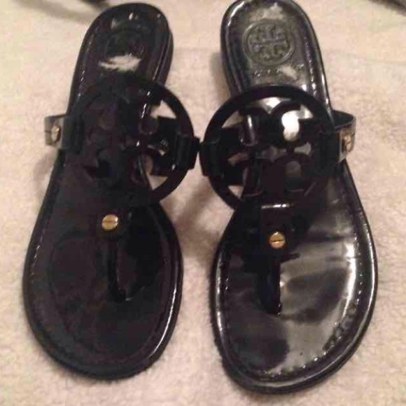 Tory burch black patent Miller sandals