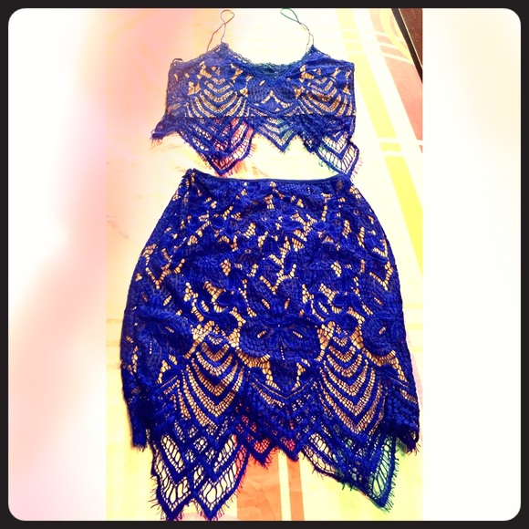 FINAL PRICE $40! Cobalt blue 2 piece lace outfit