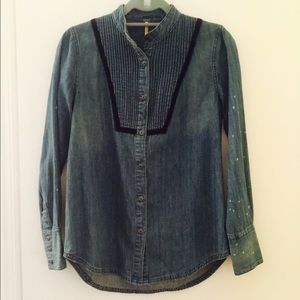 Free People Distressed Denim Button Down Tunic