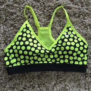 Nike neon yellow polka dot sports bra