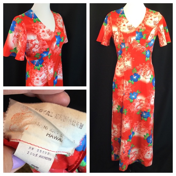 Vtg Royal Hawaiian Islands Ku Tiki Torch Dress M