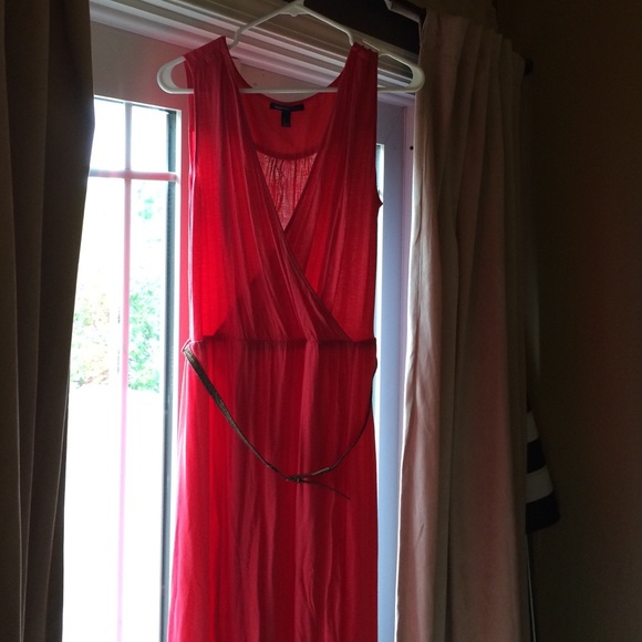 Coral reddish Mango maxi dress w/ brown belt sz L