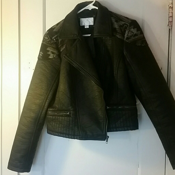 Faux leather jacket with Aztec detail