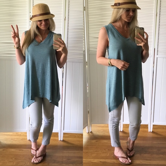 SOLD▪️Light Sea Green Linen Tank - Picture 4 of 4