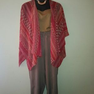 Sheer shawl with sleeves and geni pants