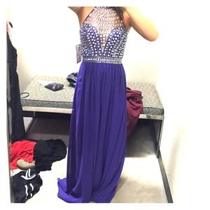 Purple diamond embroidered halter dress