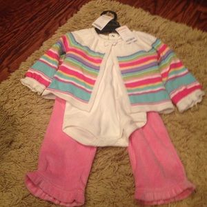 Gymboree white onesie pink pant and cardigan set