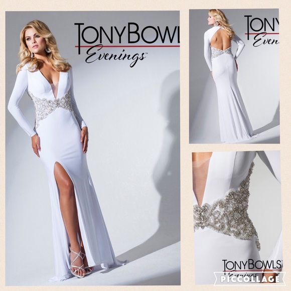Tony Bowls Sexy Prom Dress White Sheer Cut Out