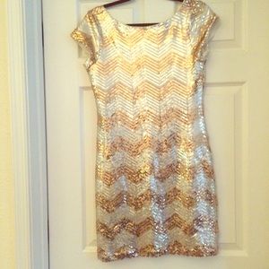 Gold and silver chevron sequin mini dress