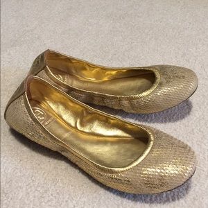 Tory Burch Gold Snake Print Eddie Ballet Flats