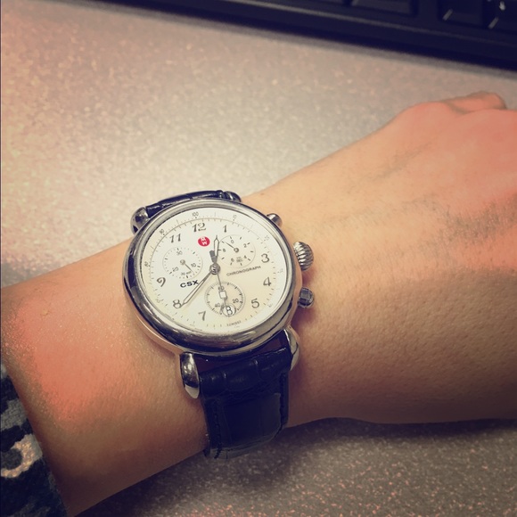 Michele watch with black alligator strap