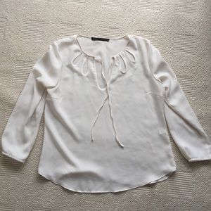 Zara ivory tie neck blouse with cut outs