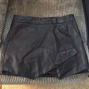 Wrap front faux leather skirt
