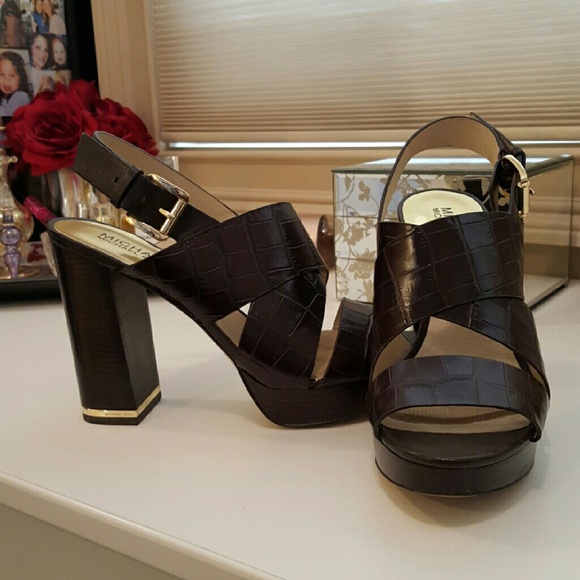 Michael Kors chocolate brown embossed sandals