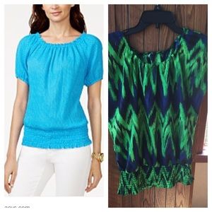 Michael Kors Navy & Green Short Sleeve Top