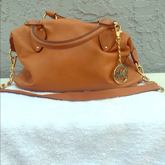Cognac leather satchel w/ detachable strap