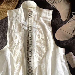 Free People Lace Eyelet Drape Vest w/Pockets