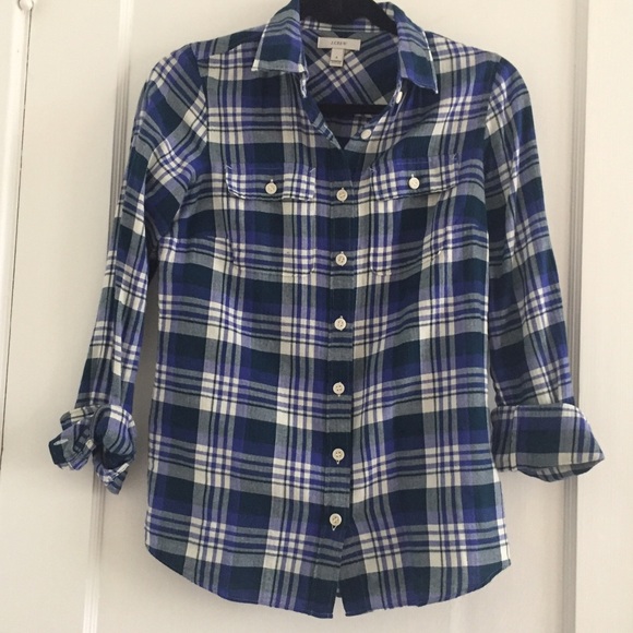 NWOT JCrew Cobalt and Purple Plaid Flannel size 0