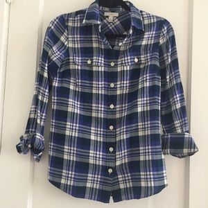 NWOT JCrew Cobalt and Purple Plaid Flannel size 0