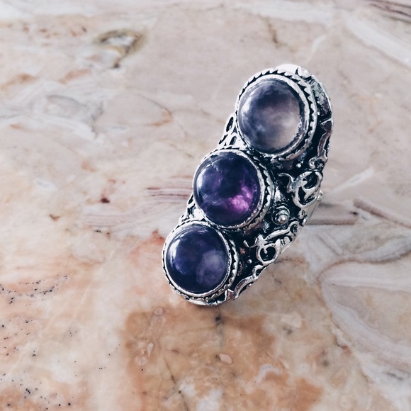Triple Amethyst Adjustable Ring