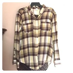 Free People lace-back Plaid Button Down Shirt- L