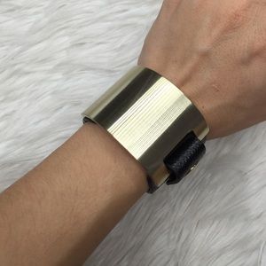 Black vegan leather cuff with gold plate